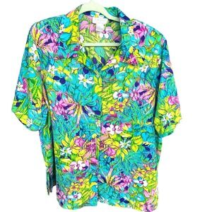 Vintage Jordan Women Shirt Size 22 Button Up Multicolor Floral Hawaiian Vacation